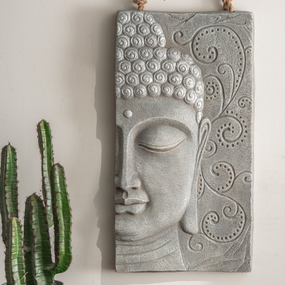 K&L Wall Art Wanddekoobjekt Buddha Wandskulptur Steinoptik asiatische Feng Shui Deko 3D Wandfigur (Buddha Wandbild), mit Seilaufhängung Bild 1