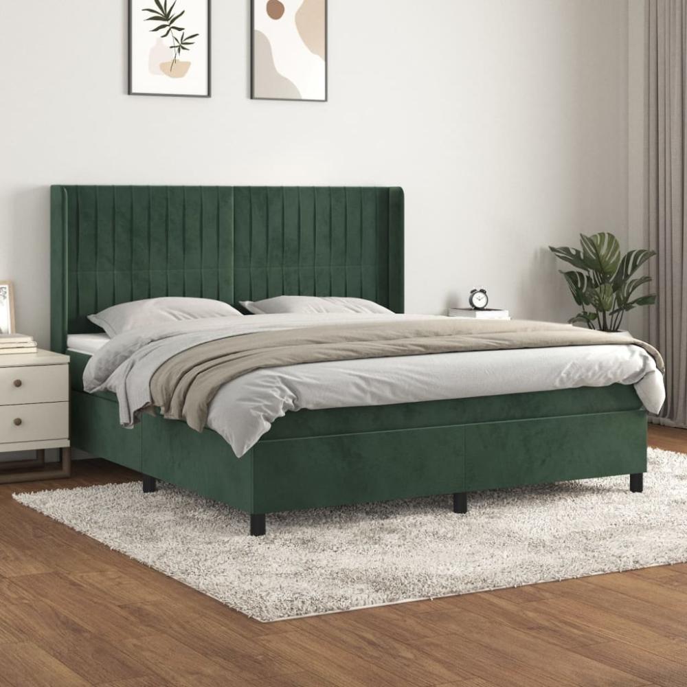 vidaXL Boxspringbett mit Matratze Dunkelgrün 180x200 cm Samt 3132816 Bild 1