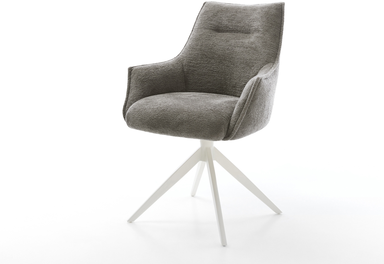 Drehstuhl Alja-Flex mit Armlehnen Bouclé Soft Schlamm Kreuzgestell breit Weiß 360° drehbar Wippfunktion Taschenfederkern Bild 1