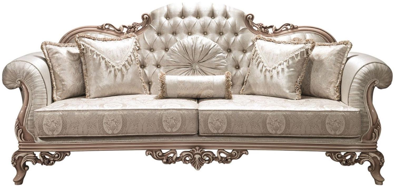 Casa Padrino Luxus Barock Sofa mit Glitzersteinen und dekorativen Kissen Silber / Creme / Beige 230 x 90 x H. 110 cm - Prunkvolles Wohnzimmer Sofa Bild 1