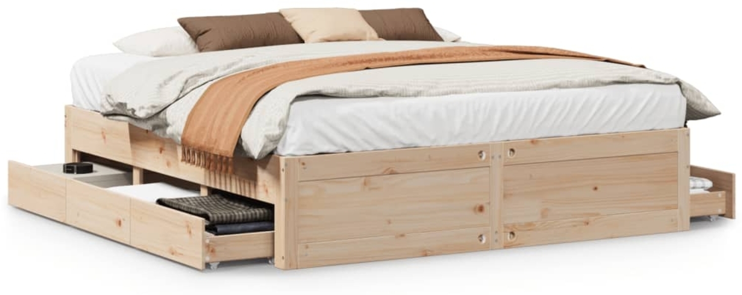 vidaXL Massivholzbett ohne Matratze mit Schubladen 200x200 cm Kiefer 3308792 Bild 1