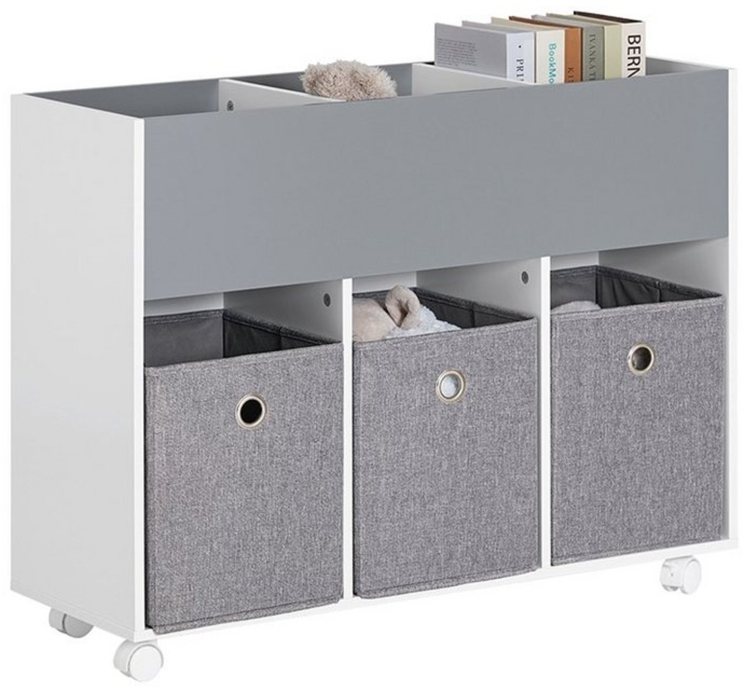 SoBuy Bücherregal KMB61, mit 3 Stoffboxen Aufbewahrungsregal Kinderzimmer Regal mit Rollen Bild 1