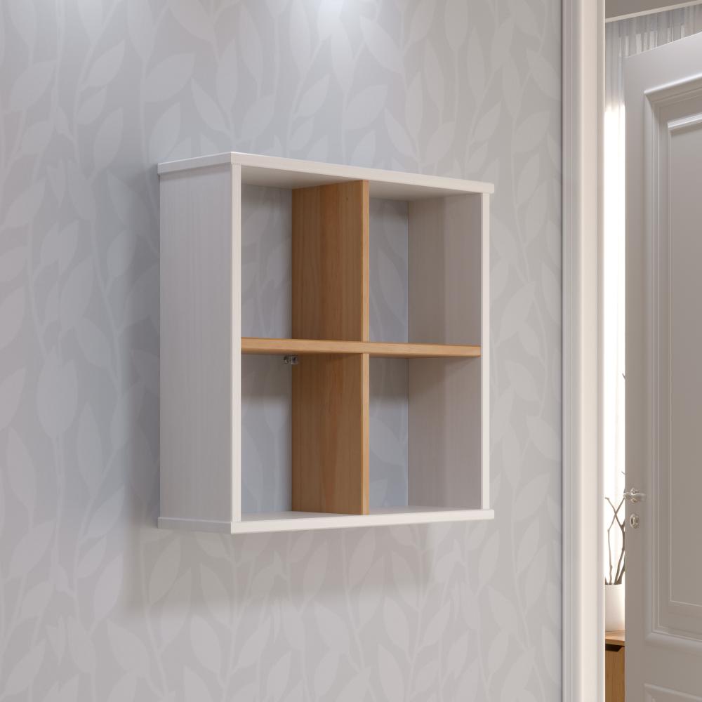 Inter-Furn Mestre - Wandboard mit Regale - Massivholz Kiefer, Weiß lackiert - B/H/T: 50 / 50 / 16 cm Bild 1