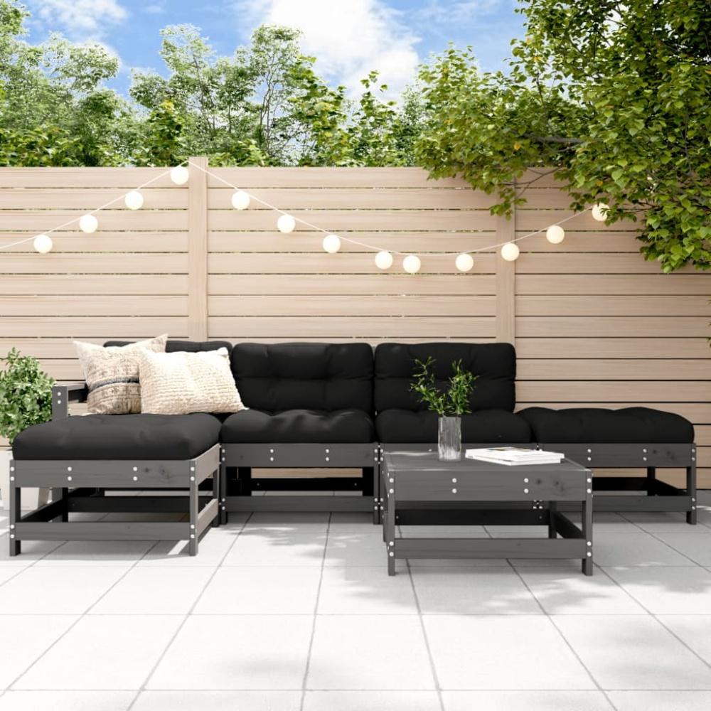 vidaXL 6-tlg. Garten-Lounge-Set mit Kissen Grau Massivholz Bild 1