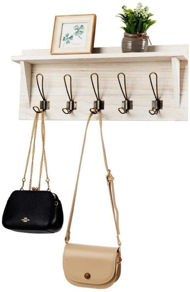 COSTWAY Wandregal Kleiderhakenleiste, Wandgarderobe mit 5 Haken und Ablage, Badregal mit Handtuchhalter Bild 1