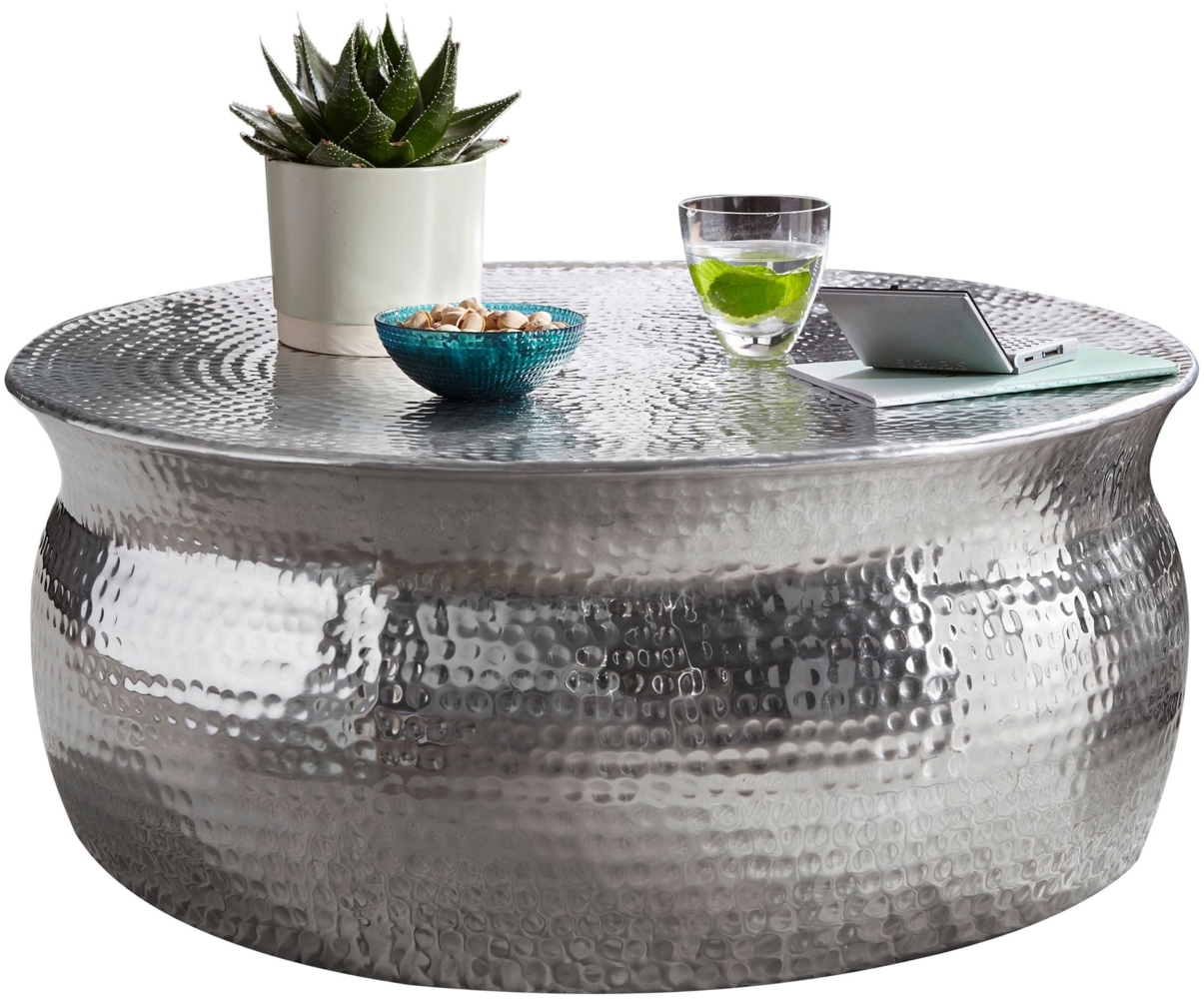 Wohnling Couchtisch KAREM 75 x 31 x 75 cm Aluminium Beistelltisch orientalisch rund, Silber Bild 1