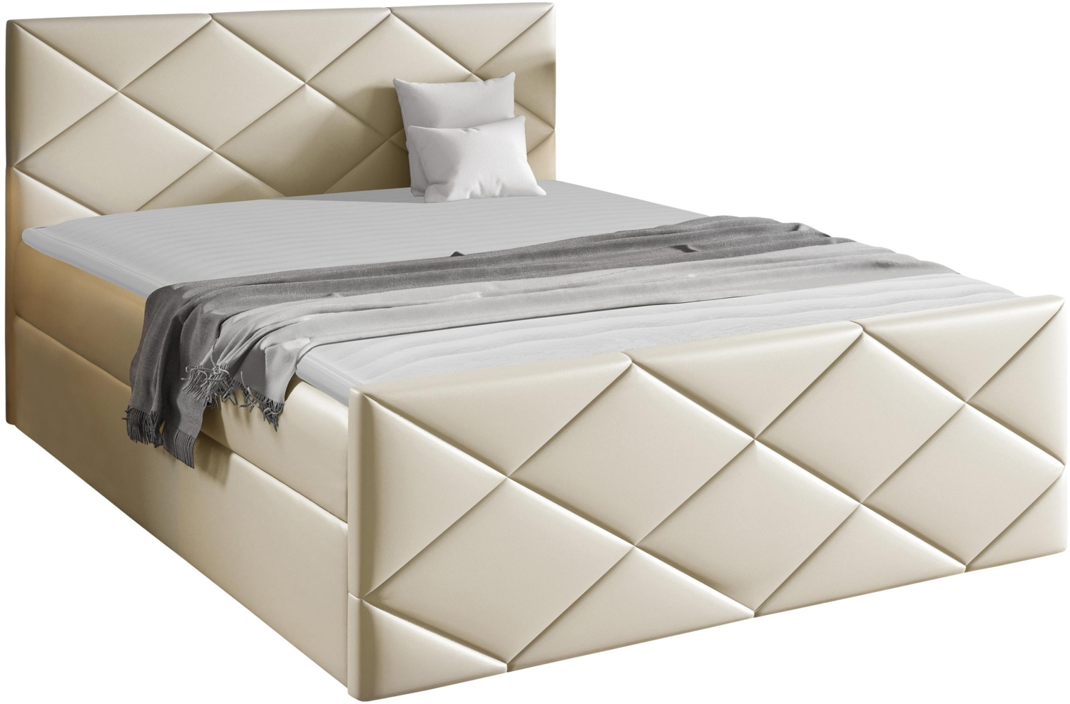 Mirjan24 Boxspringbett Alpiry, Beige, 160 x 200 cm, Kunstleder Bild 1