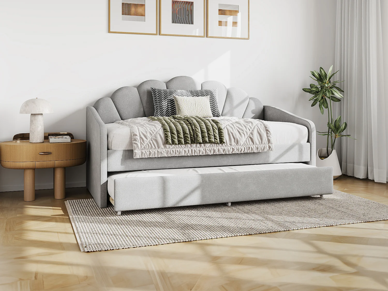 Vente-unique - Ausziehbett Muschelform - 2 x 90 x 190 cm - Samt - Hellgrau - ELUSIA Bild 1