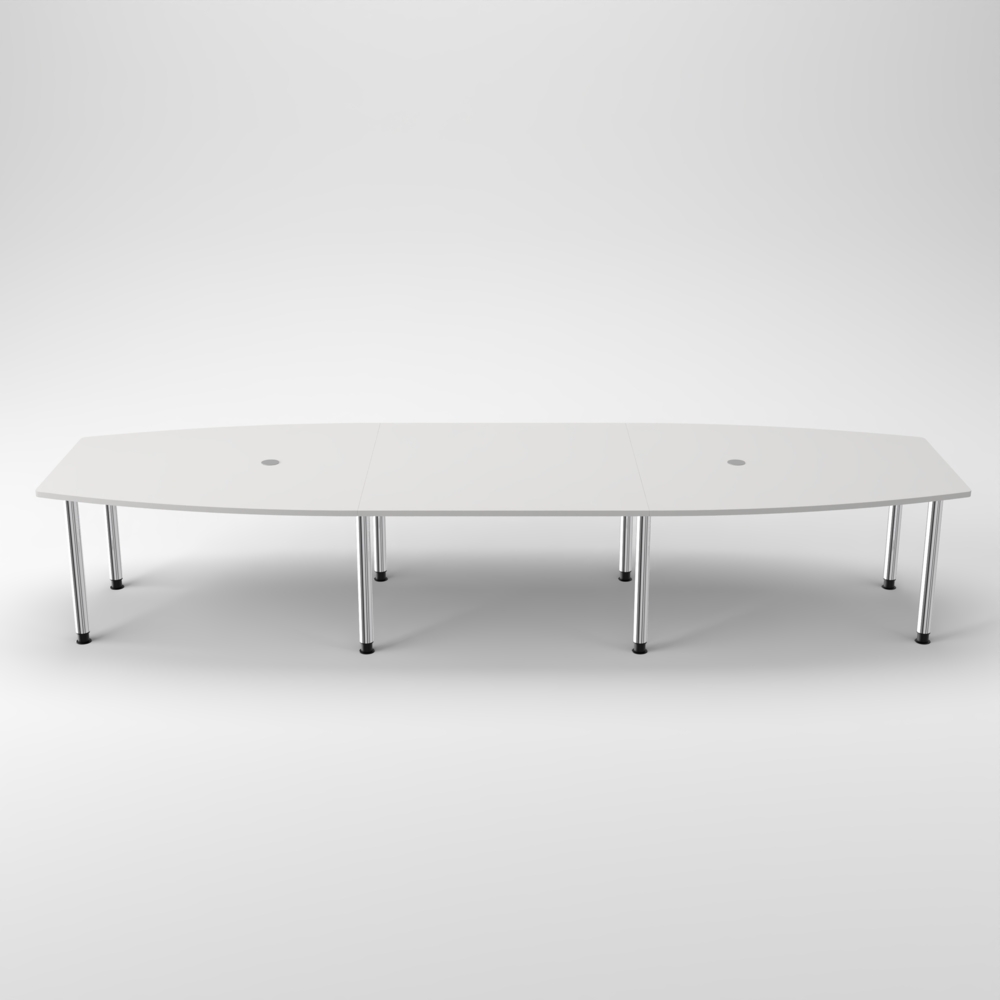 Rheinland Möbel Konferenztisch KONTI 400x130 cm – ovaler Besprechungstisch in Grau mit verchromten Rundrohrfüßen & 2 Kabelauslässen, erweiterbarer Meetingtisch für 12–14 Personen, moderner XXL-Tisch fürs Büro Bild 1