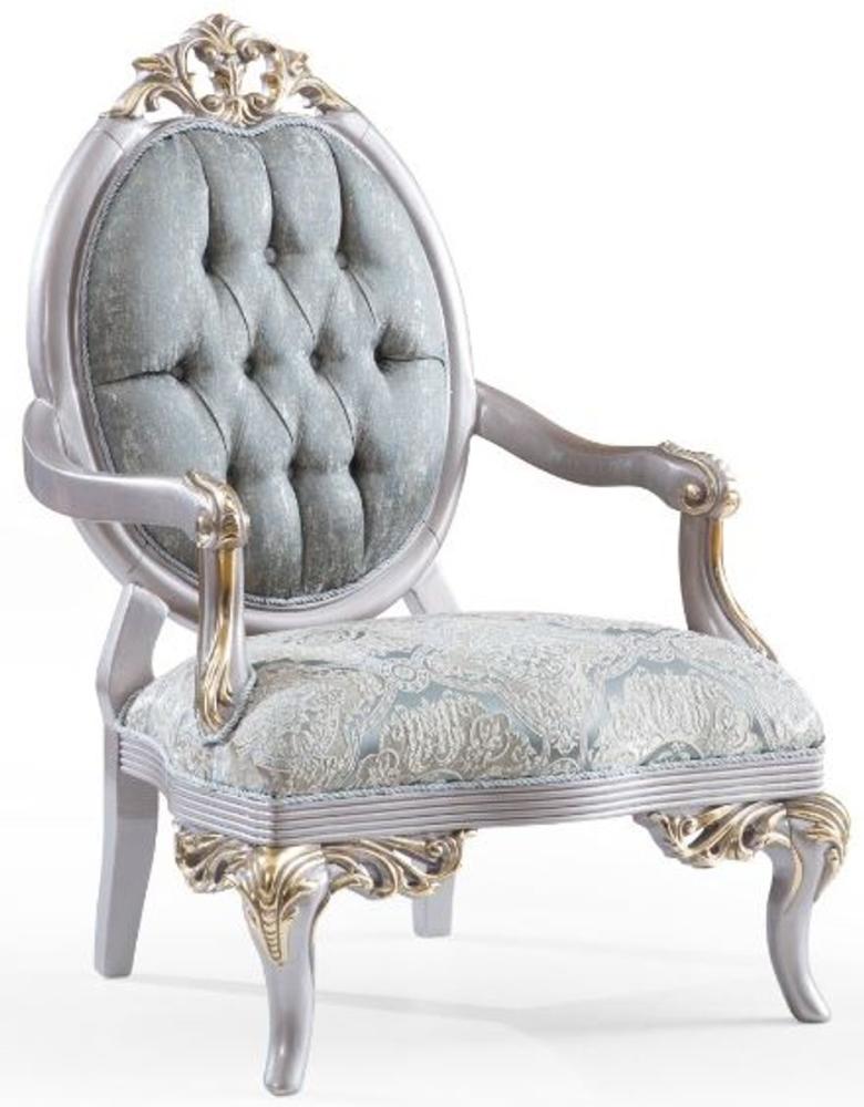 Casa Padrino Luxus Barock Sessel Türkis / Silber / Gold 83 x 82 x H. 119 cm - Edler Wohnzimmer Sessel im Barockstil Bild 1