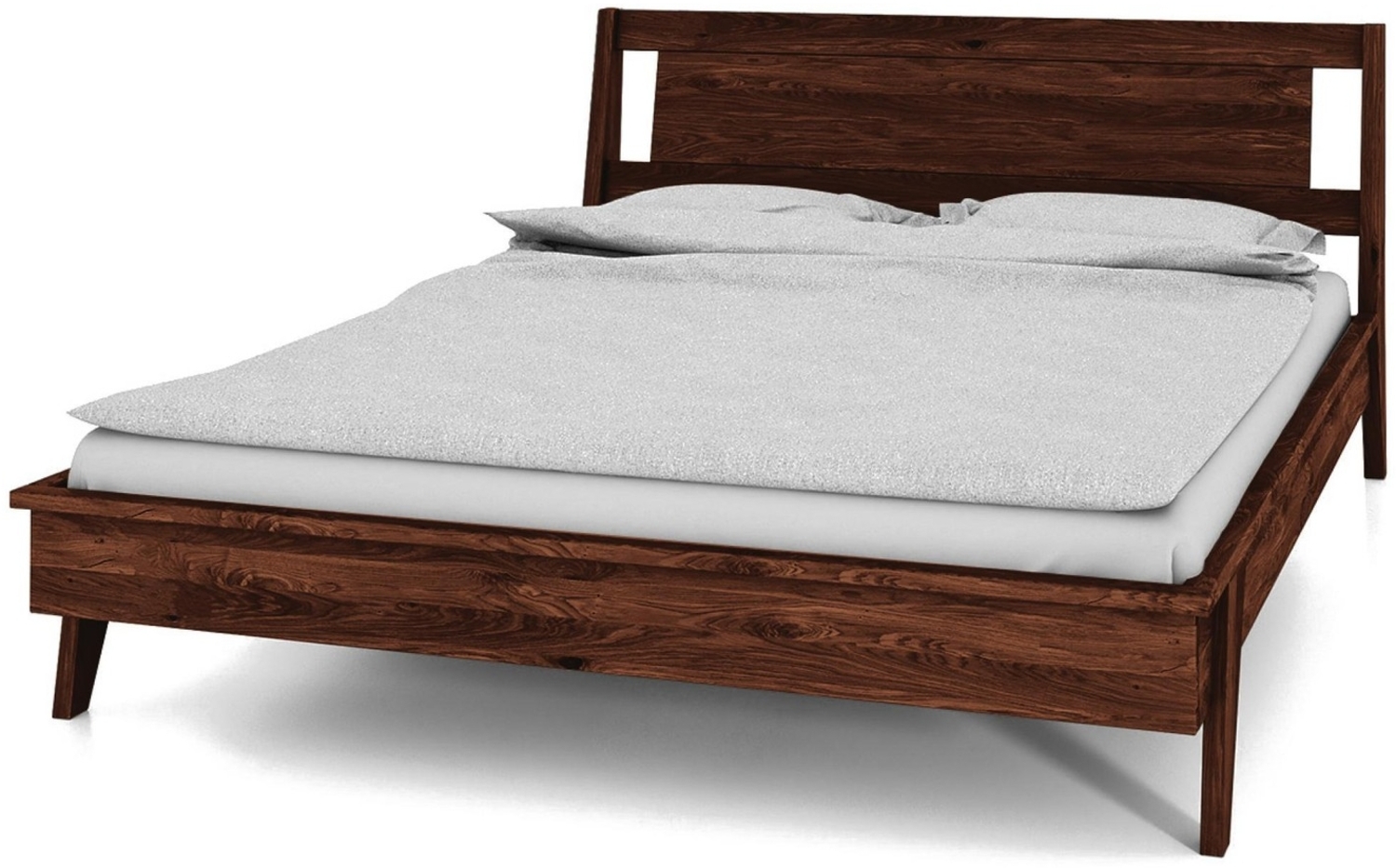 Bett Jetro Wildeiche massiv choco 200x200 mit Holzkopfteil und Holzbeinen Bild 1