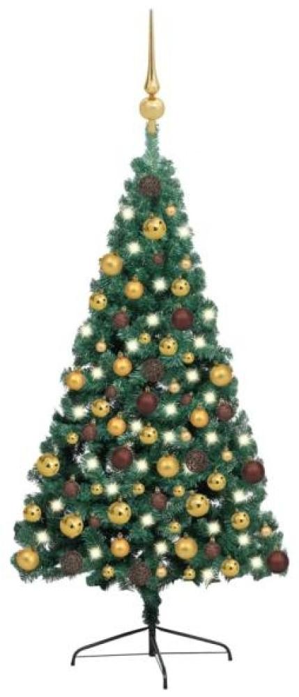 vidaXL Künstlicher Halb-Weihnachtsbaum Beleuchtung Kugeln Grün 180 cm 3077479 Bild 1