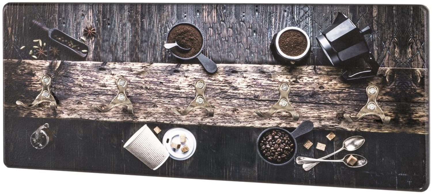 Garderobenleiste Wandgarderobe Coffeeshop 5 Garderobenhaken MDF-Edelstahl Bild 1