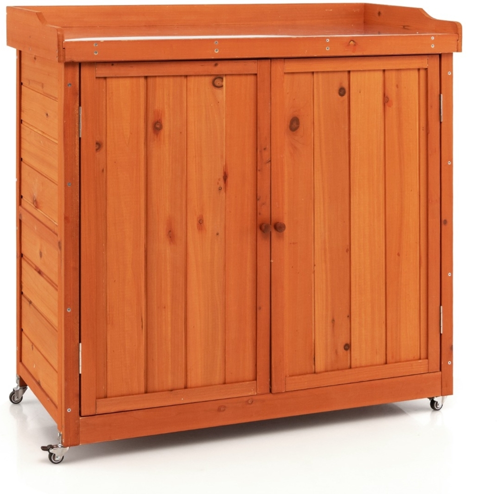 Gartenschrank aus Holz Lagerschrank mit 4 Universalrädern Garten Natur Bild 1