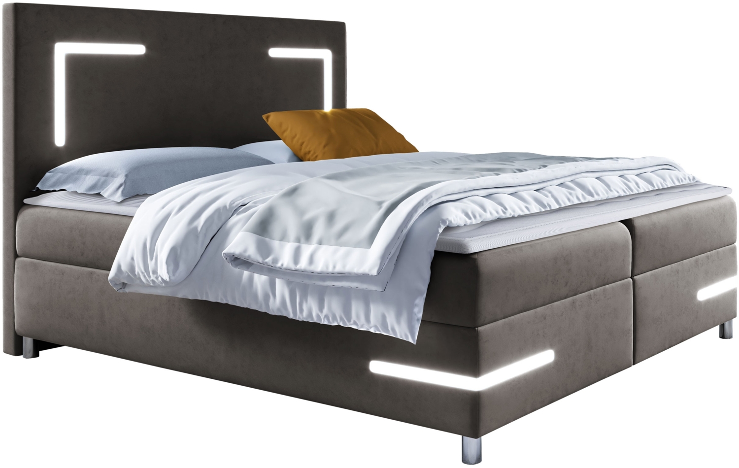 Boxspringbett Leleni LED, Grau, 200 x 200 cm Bild 1