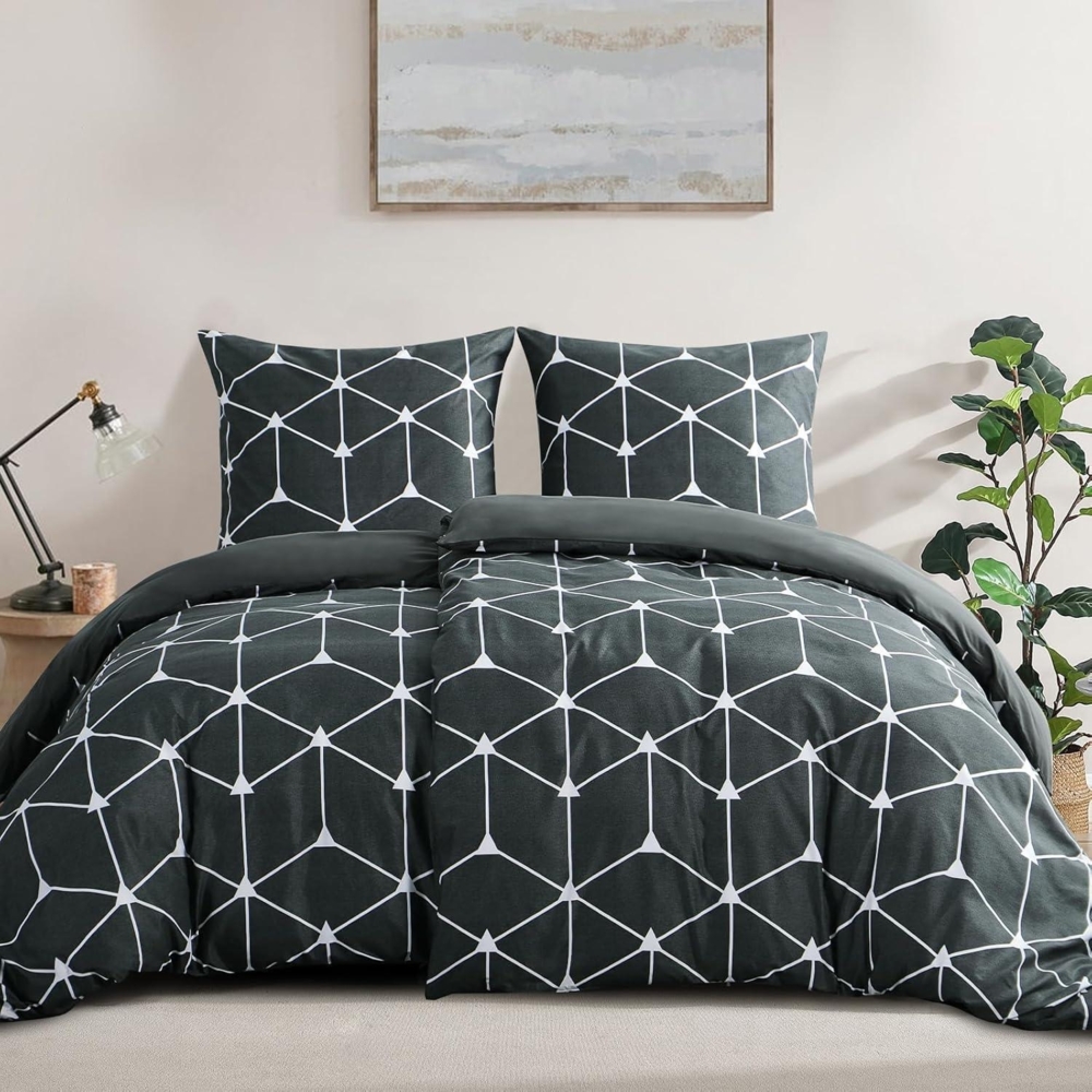 Bettdecke Flauschige Decke Bettwäsche 135x200 4teilig Anthrazit Geometrie Muster Bild 1