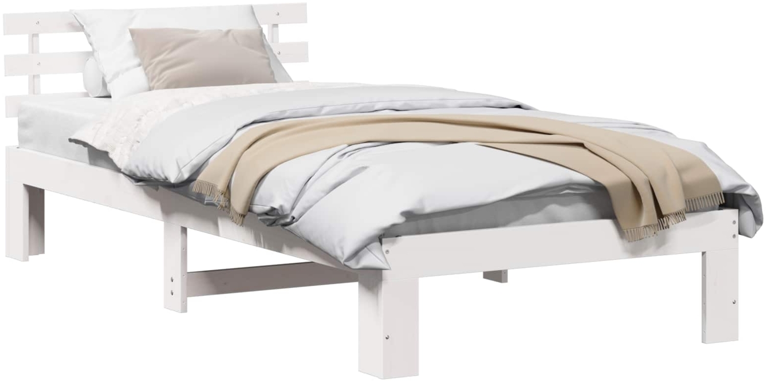 vidaXL Bettrahmen mit Kopfteil Weiß 90 x 190 cm Massives Kiefernholz 872633 Bild 1