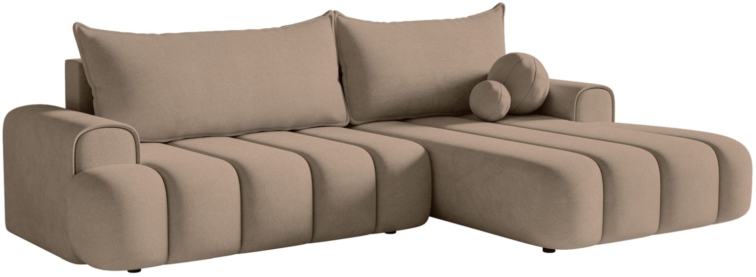 Selsey 'Dandelino' Ecksofa mit Schlaffunktion, Stauraum und Samtbezug, dunkelbeige, rechts, 80 x 275 x 168 cm Bild 1