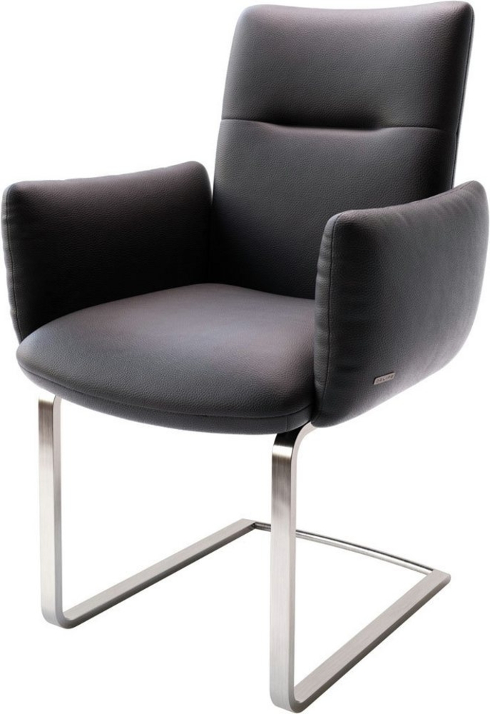 Freischwinger Jova-Flex mit Armlehnen Echt-Leder Schwarz Freischwinger flach Edelstahl Taschenfederkern Bild 1