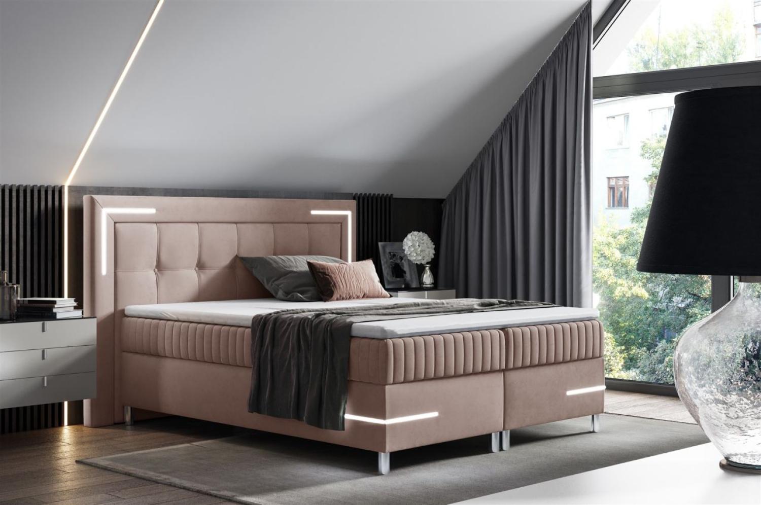 Boxspringbett Schlafzimmerbett 160x200cm AMORE Nr. 1 Altrosa inkl. LED-Beleuchtung Bild 1