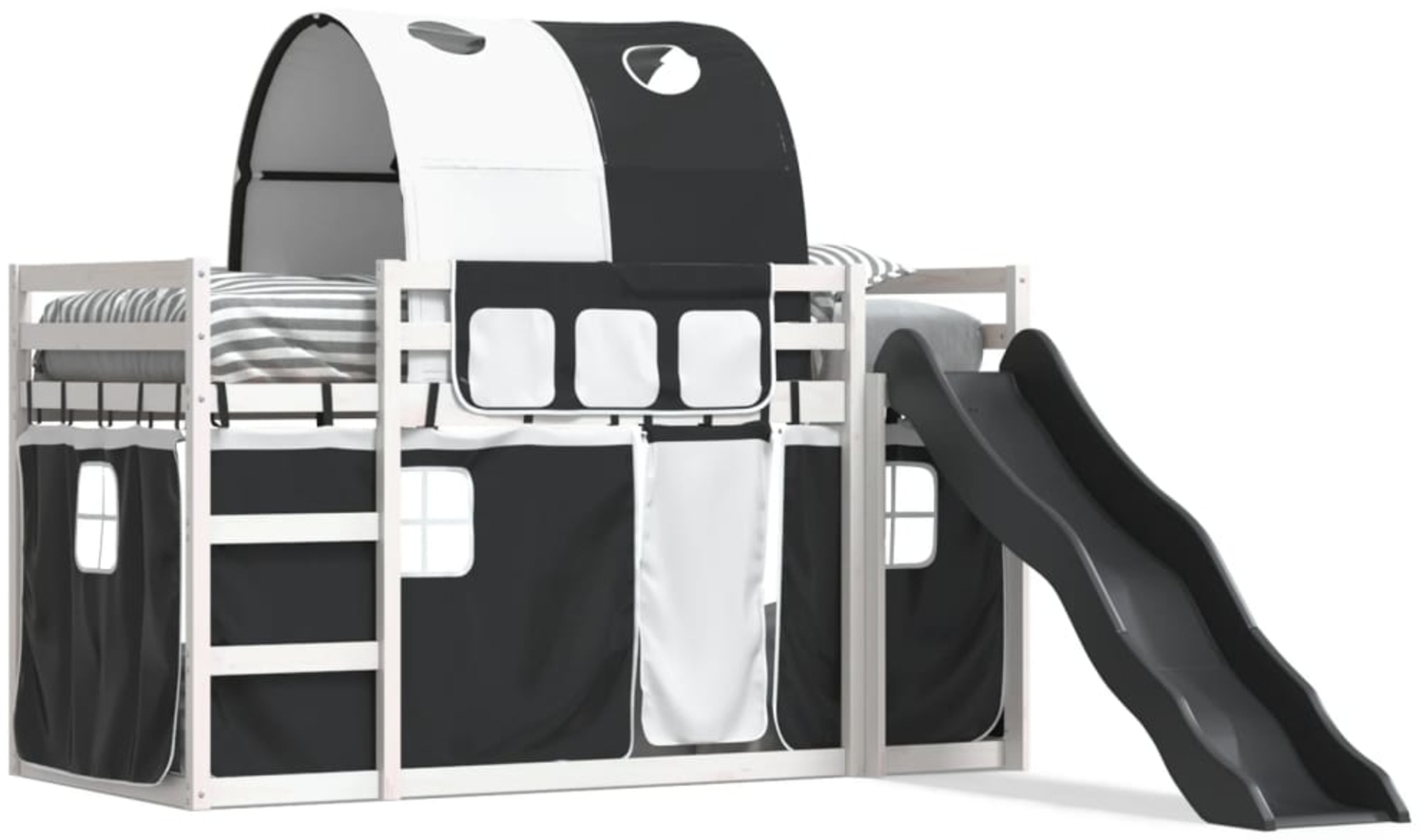 vidaXL Etagenbett mit Rutsche und Gardinen Weiß und Schwarz 90x200 cm 3284137 Bild 1