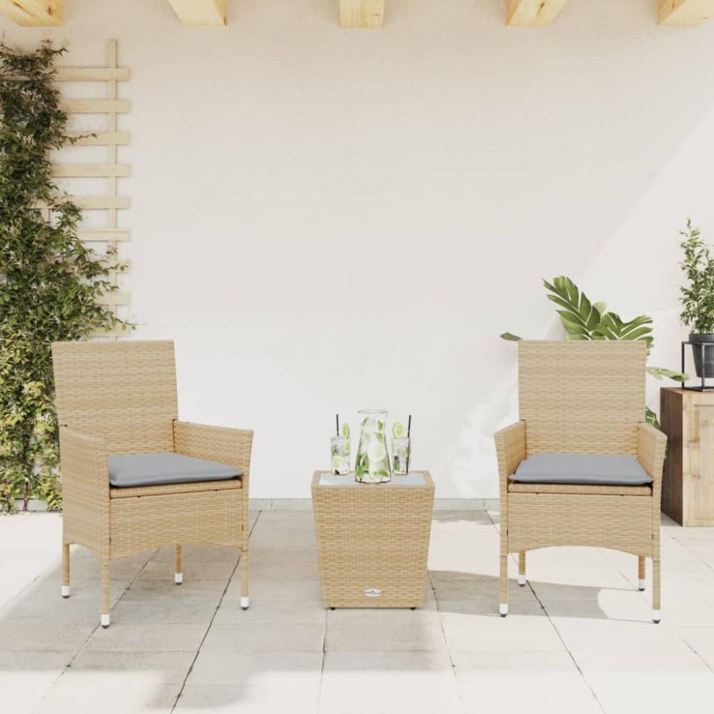 vidaXL 3-tlg. Bistro-Set mit Kissen Beige Poly Rattan und Glas 3278743 Bild 1