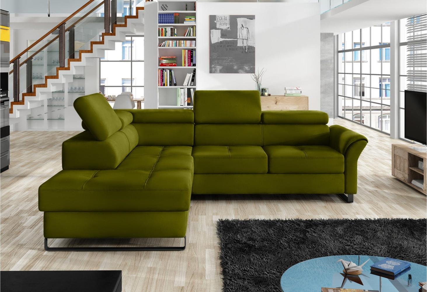 Stylefy Aventine Ecksofa Velours Hellgrün Links Bild 1