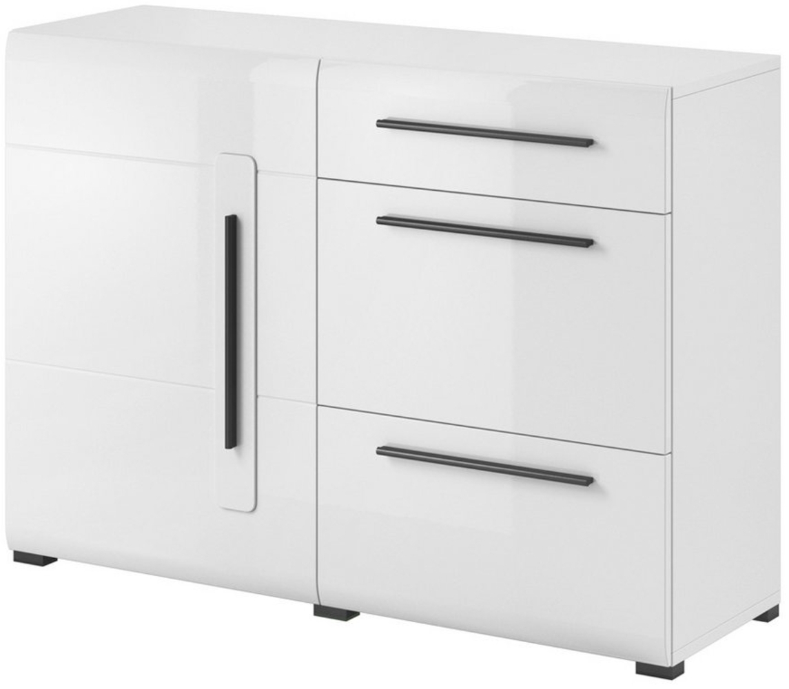 Lomadox Kommode TURDA-83, weiß Hochglanz modern mit Metallgriffen, B/H/T: ca. 120/86/39 cm Bild 1