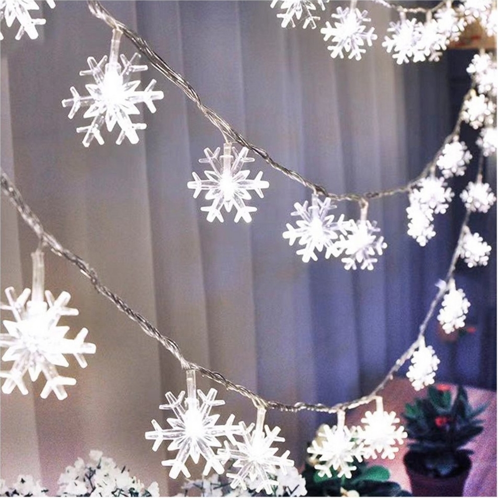 Qualra LED-Lichterkette 2/3 Stück LED Schneeflocke Lichterkette 20/40LEDs Batterie, 3/6M Innen Lichterketten Weihnachten Deko Bild 1