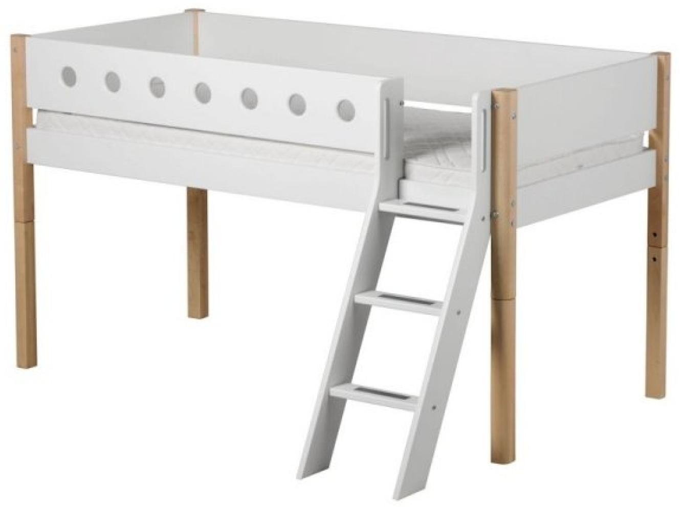 Flexa 'White' Halbhochbett weiß/natur, schräge Leiter, 90x200 cm Bild 1
