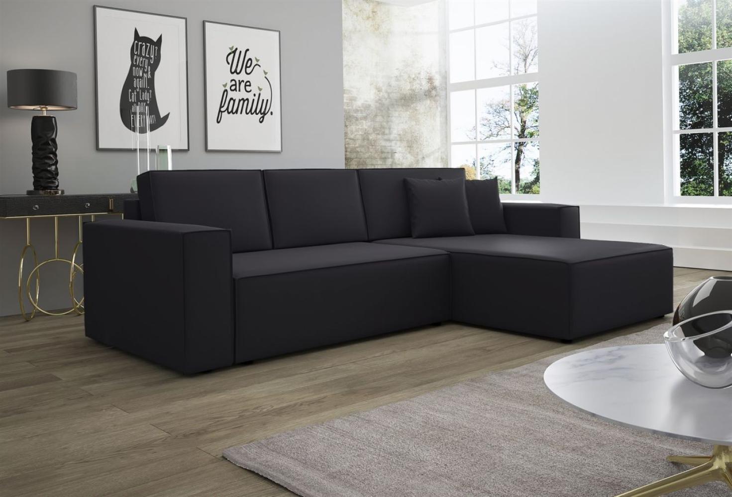 Ecksofa Schlafsofa Sofa CONOR Kunstleder Schwarz Ottomane Rechts Bild 1