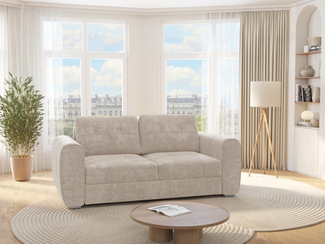 Vente-unique - Schlafsofa mit Matratze 3-Sitzer - Stoff - Beige - Liegefläche 140 cm - Matratze 22 cm mit Memory Schaum - BOLIPO Bild 1