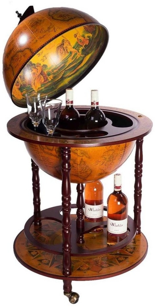 BIRENDY Dekoobjekt Riesiger Barwagen 45001R Holz Säulen Antikbraun Globusbar Hausbar Bild 1