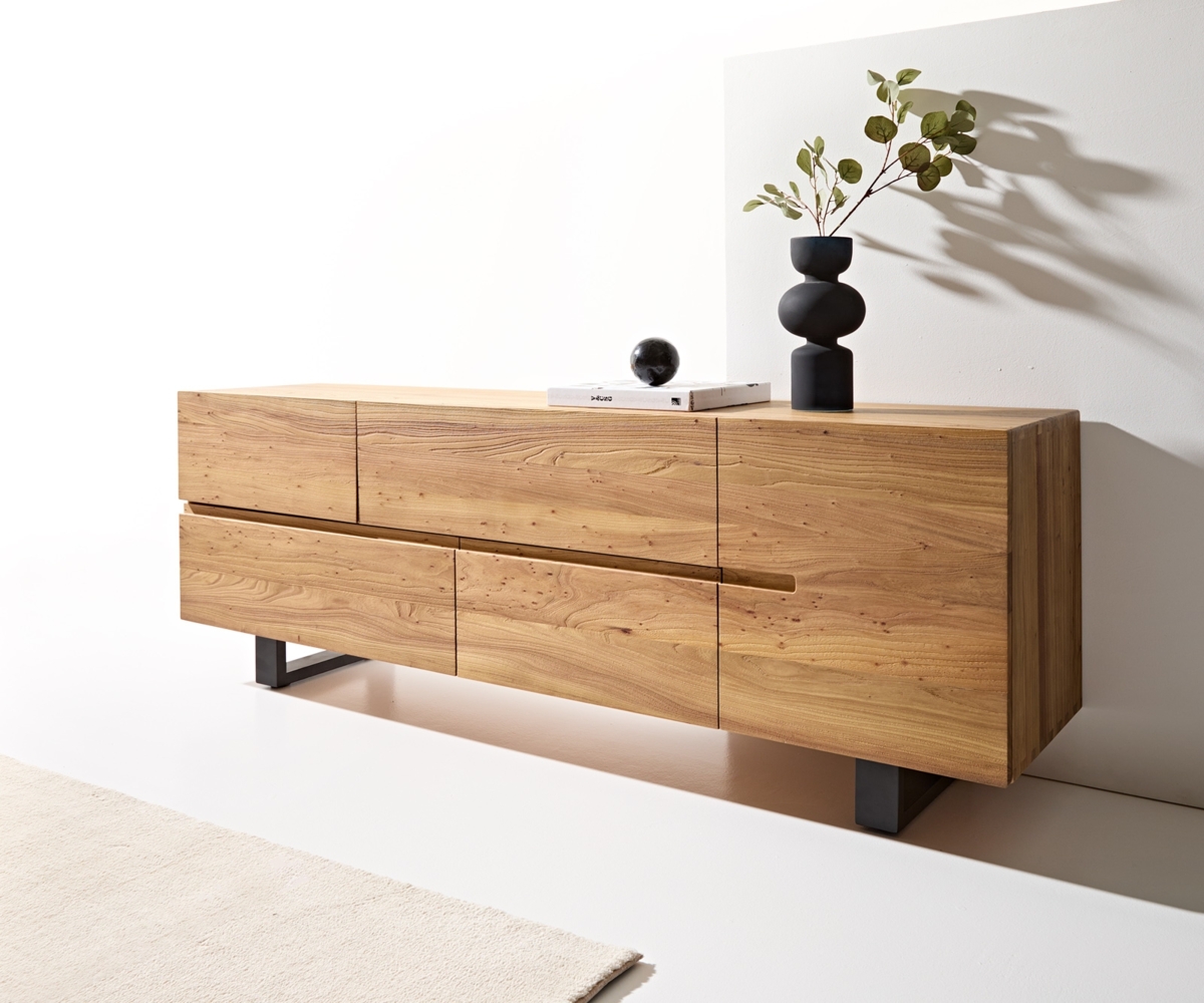 Sideboard Tiamar 180 cm Ulme Natur 1 Tür 4 Schubfächer Kufe Metall Schwarz Bild 1