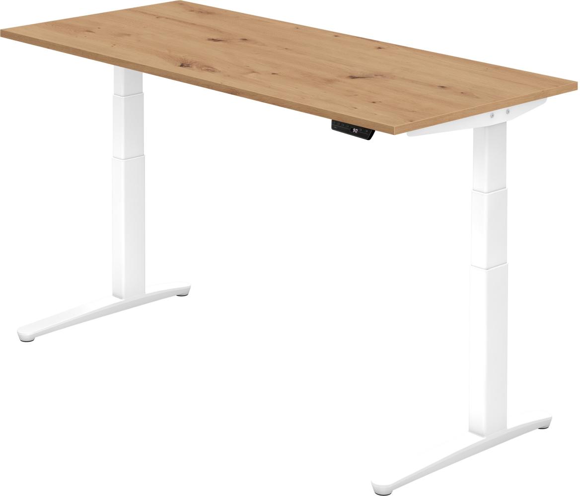 bümö elektrisch höhenverstellbarer Schreibtisch 180x80 cm mit Memory-Steuerung - Design Schreibtisch höhenverstellbar elektrisch, elektrischer Schreibtisch Asteiche, Gestell weiß, XBHM-19-R-WW Bild 1