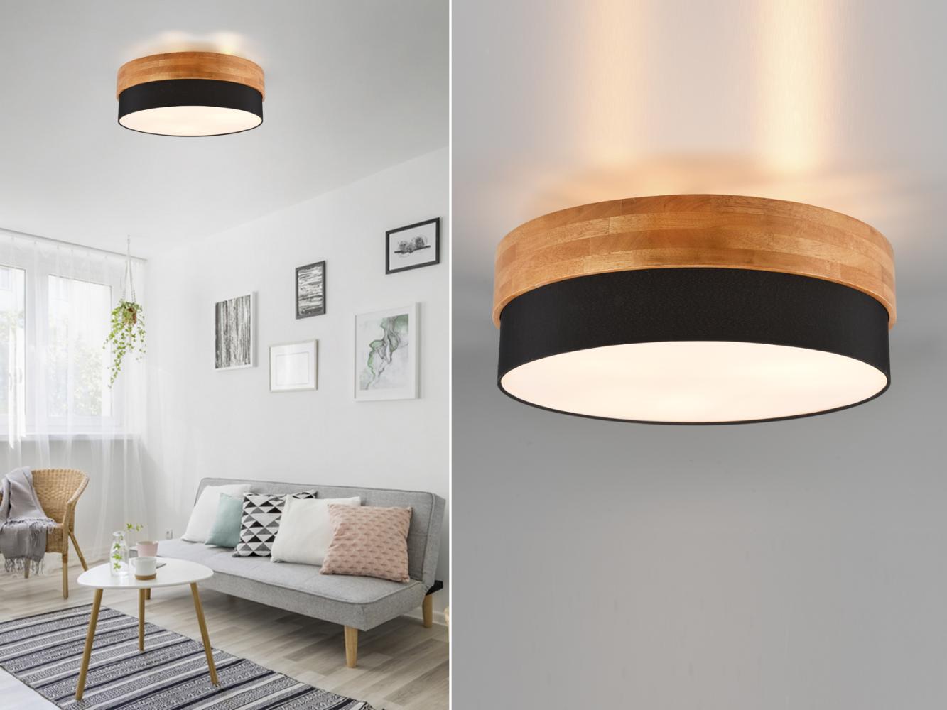 TRIO Leuchten LED Deckenleuchte, LED wechselbar, Warmweiß, große Holz-lampe über Esstisch, Lampenschirme Stoff Treppenhaus, Ø50cm Bild 1