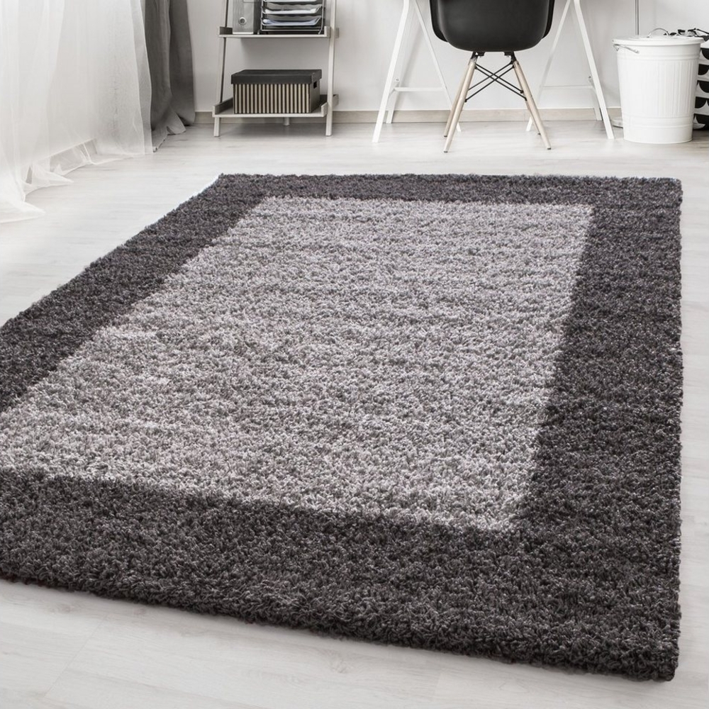 Homtex Hochflor-Teppich, 80 x 150 cm, Designer Hochflor Teppich, Langflor Shaggy Teppich 2 farbig Bordürr Bild 1