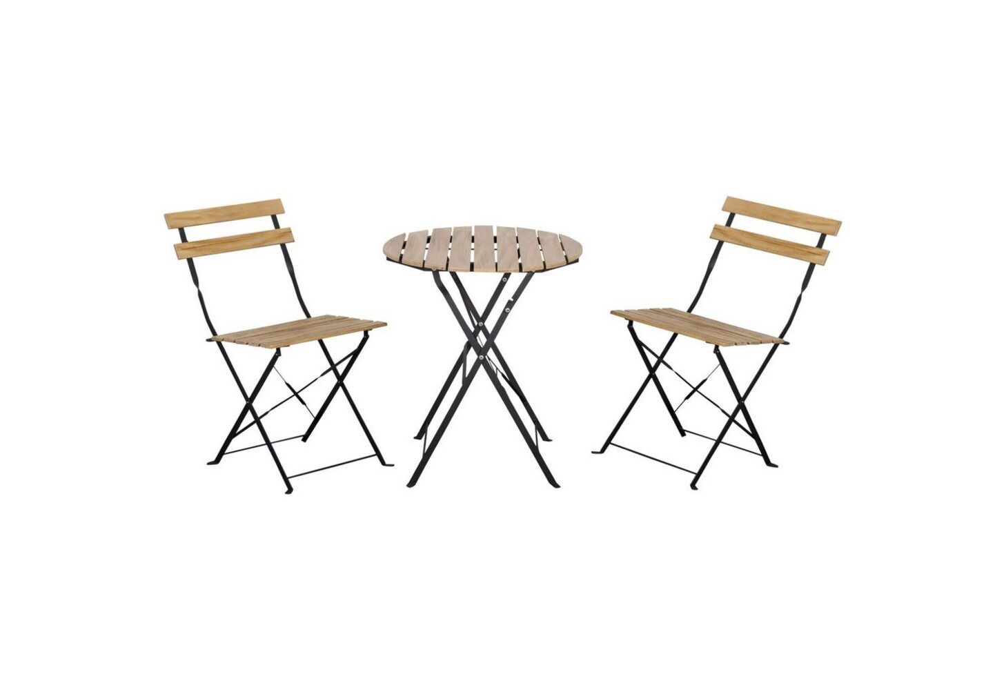 Outsunny Sitzgruppe Bistroset Klappbar, (Gartenset, 3-tlg, Balkonset), Metall Kiefernholz Natur Bild 1