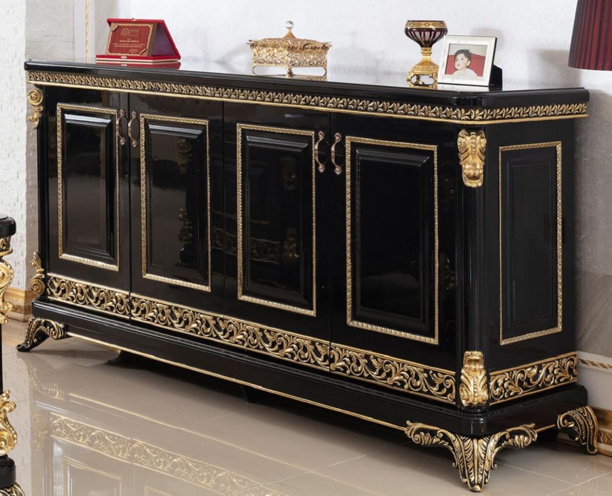 Casa Padrino Luxus Barock Sideboard Schwarz / Gold - Prunkvoller Massivholz Schrank mit 4 Türen - Barock Möbel - Edel & Prunkvoll Bild 1