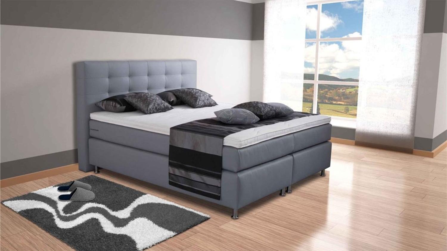 AUKONA| Boxspringbett Phönix Grau 90x200 | 7- Zonen Taschenfederkern Matratze, mit Komfortschaumtopper Bild 1