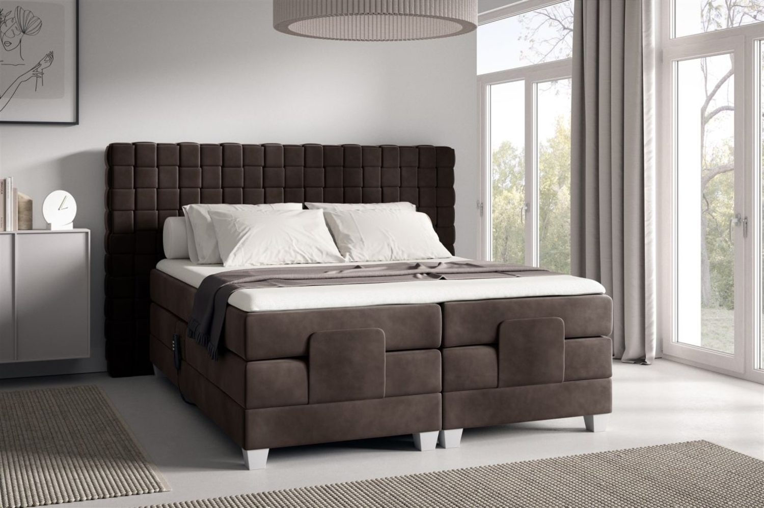Boxspringbett Elektrisch Bett VIDAL 180x200cm in Stoff Fresh Dunkelbraun Bild 1