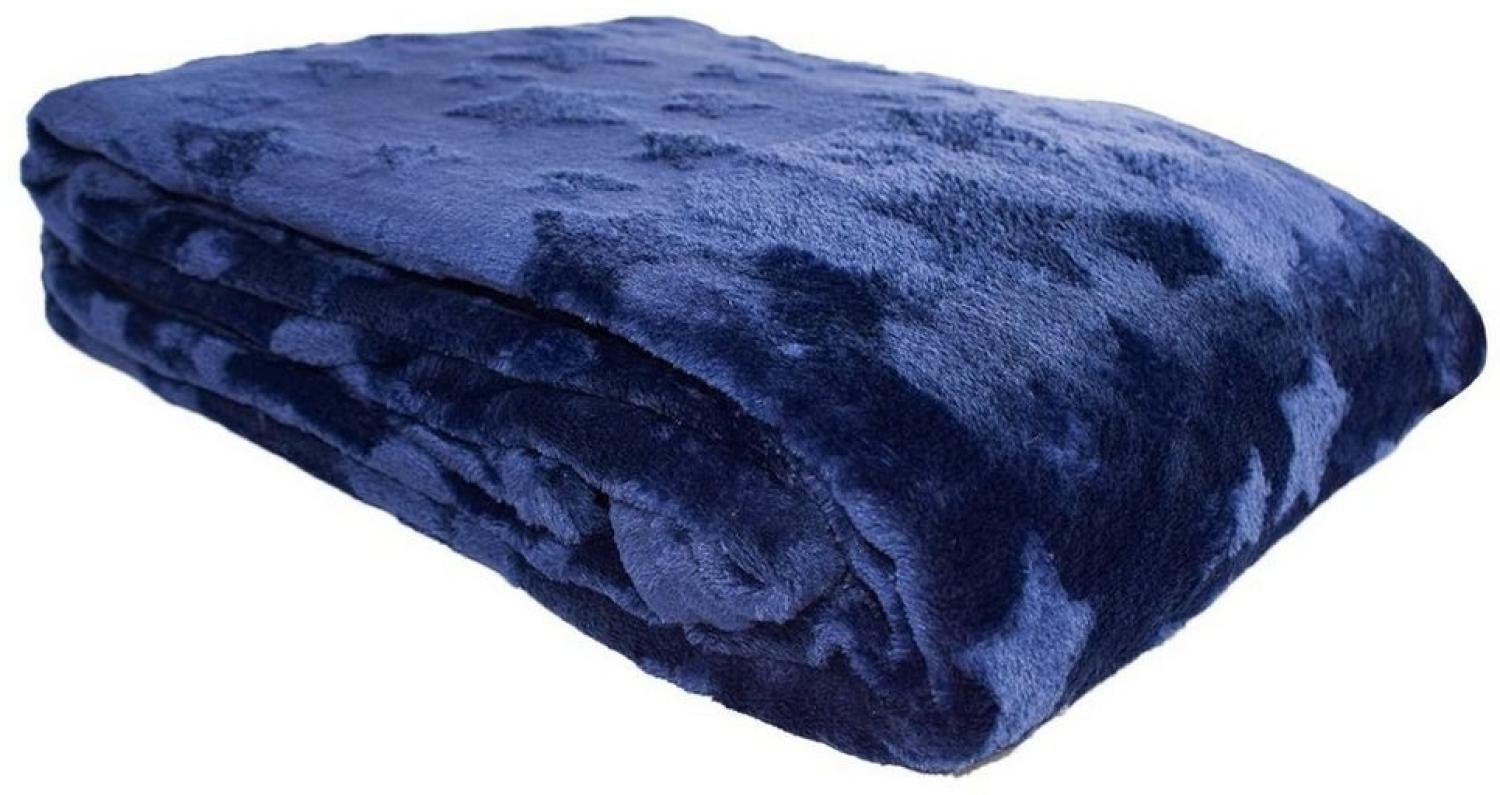 Wohndecke Flanell mit Herzen/Sternen 150 x 200 cm Kuscheldecke mit Design blau Bild 1