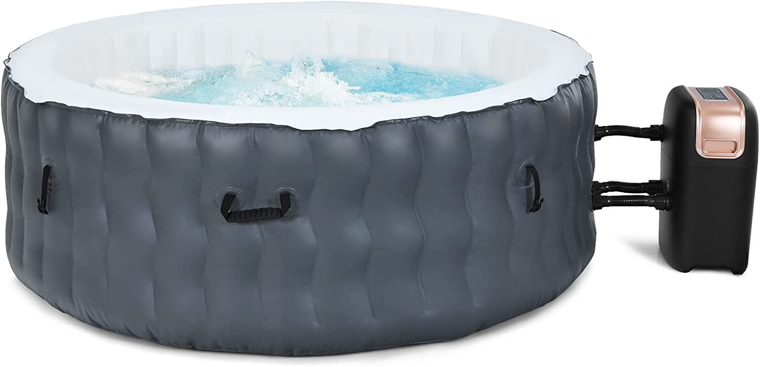 COSTWAY Aufblasbarer Pool Ø180cm | 4 Personen | 108 Massagedüsen | Heizung | 800 Liter | 2240W | Inkl. Abdeckung | In- & Outdoor (Standard Version, Grau) Bild 1