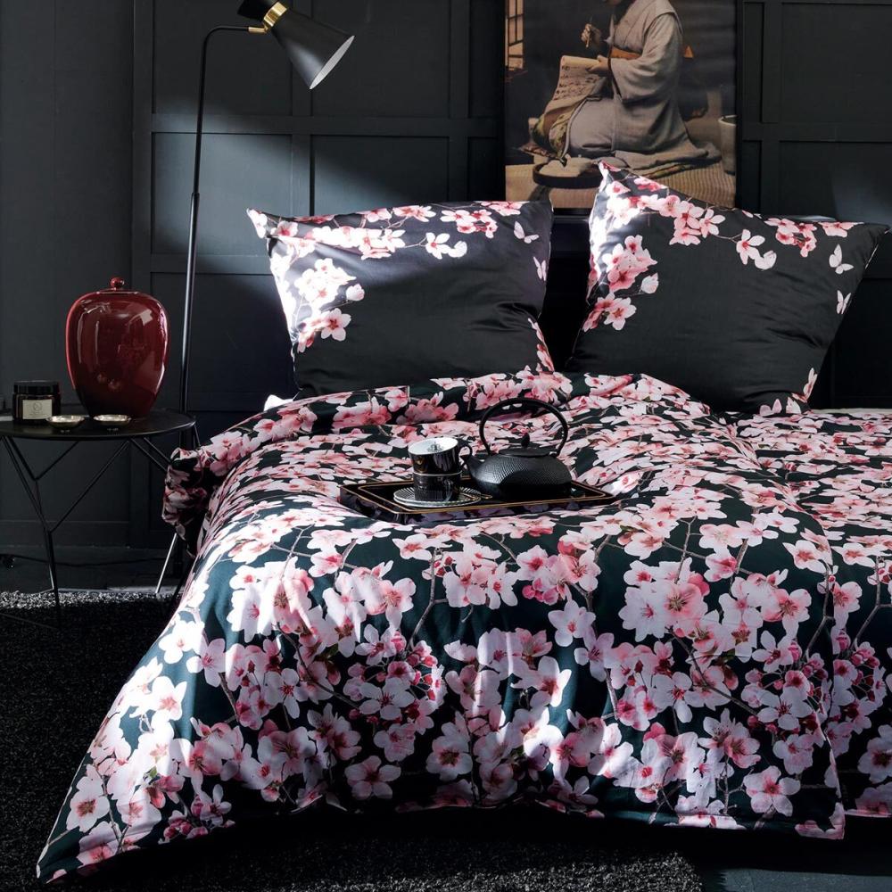 Apelt Mako-Satin Bettwäsche Blossom schwarz|155x220 cm + 80x80 cm Bild 1