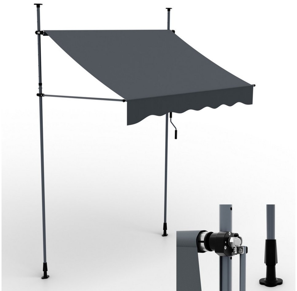 Onbest Klemmmarkise mit Handkurbel, 200x120cm, Höhenverstellbar, Wetterfest, UV 50+ Bild 1