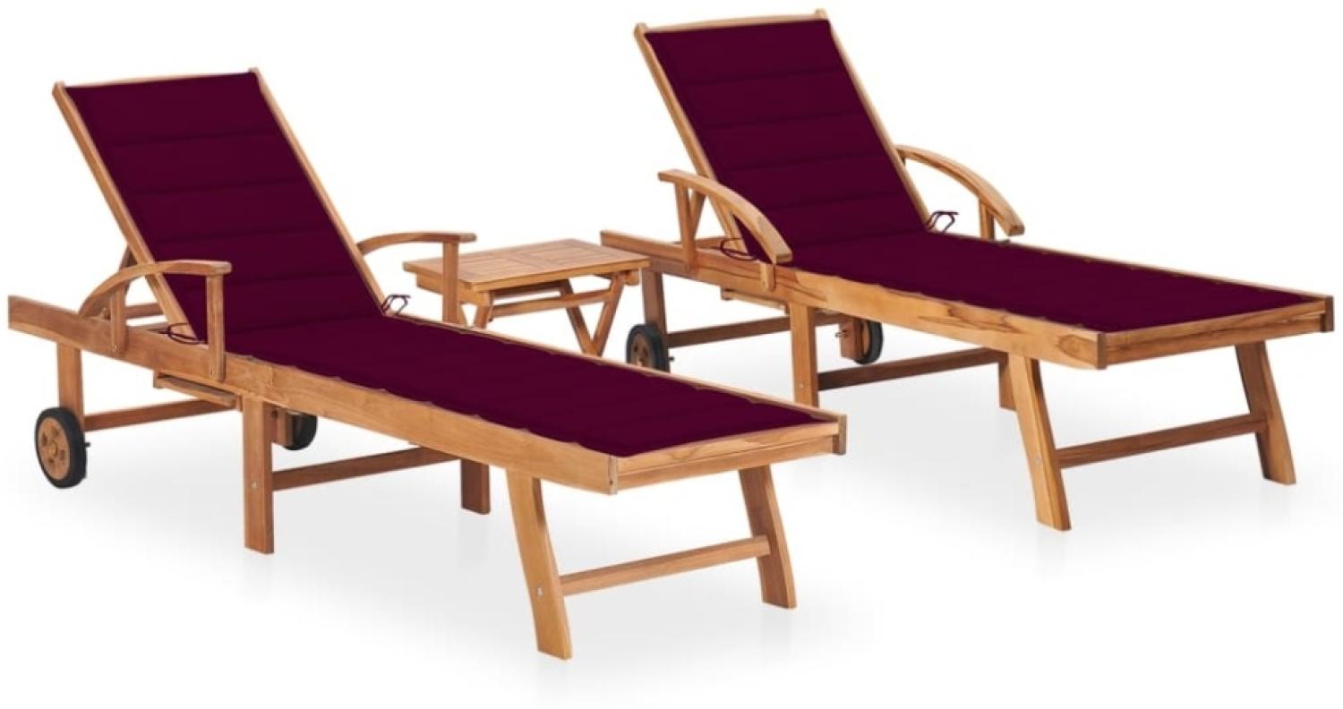 vidaXL Sonnenliegen 2 Stk. mit Tisch und Auflagen Massivholz Teak 3073180 Bild 1