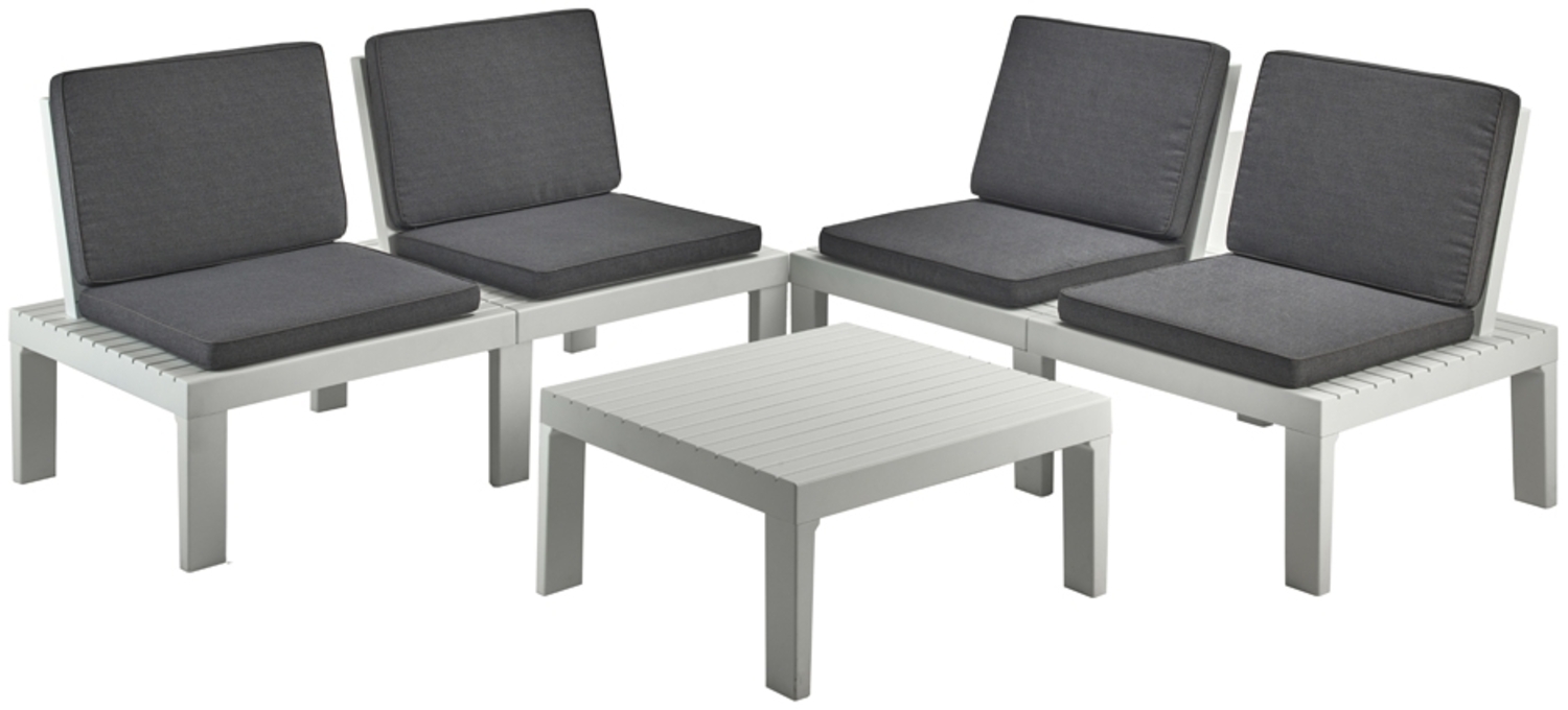 Dmora Outdoor-Lounge-Set Ermes, Gartenkomposition mit 4 Sitzen mit Rückenlehne und 1 Multifunktionsmodul, Lounge mit Kissen, 100 % Made in Italy, Weiß Bild 1