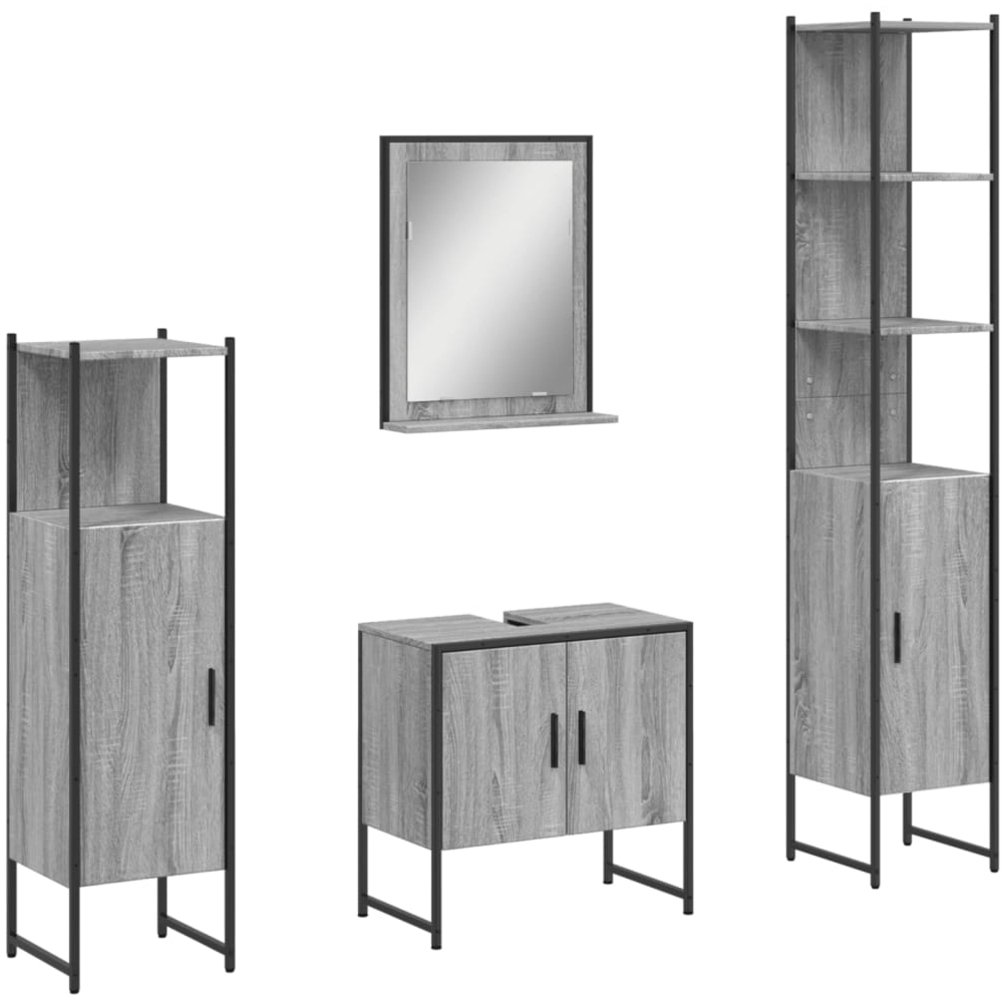 vidaXL 4-tlg. Badmöbel-Set Grau Sonoma Holzwerkstoff 3214357 Bild 1