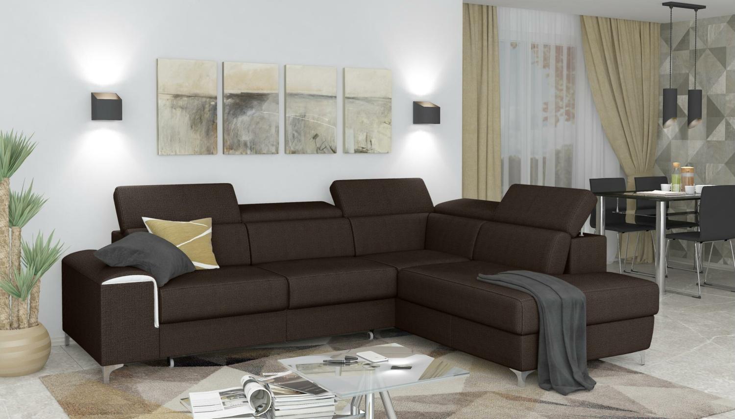 Stylefy Caio Ecksofa Dunkelbraun Strukturstoff Bild 1