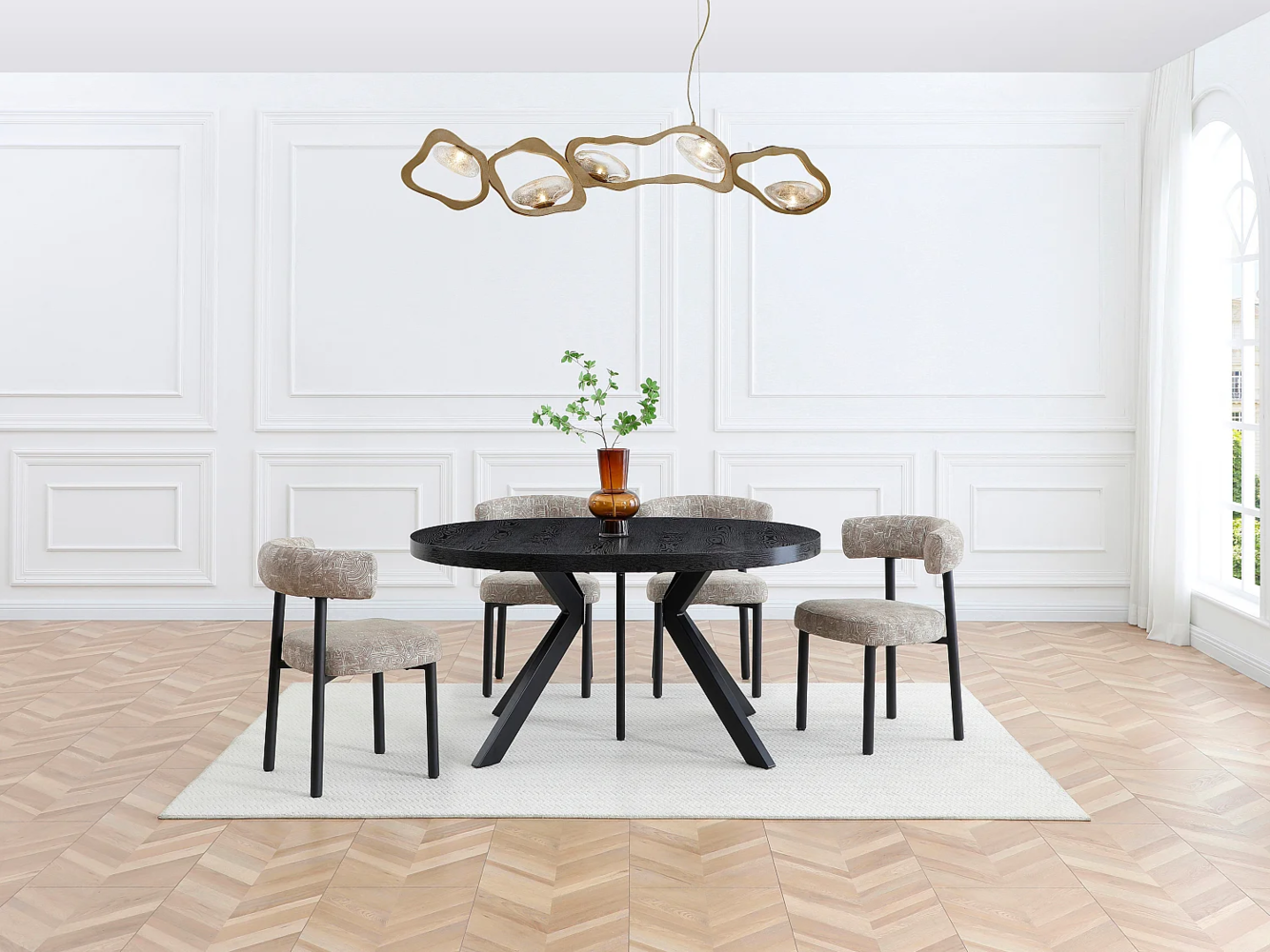 Vente-unique - 6er Set Stühle - Strukturstoff & schwarzes Metall - Beige und Weiss - SELORIN Bild 1